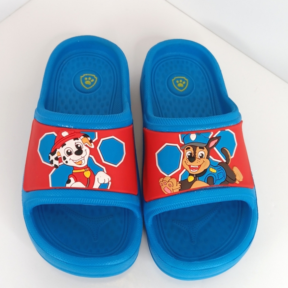 Paw Patrol Boys Slide Sandals Size 8 Blue Red Character Flip-Flops Beach